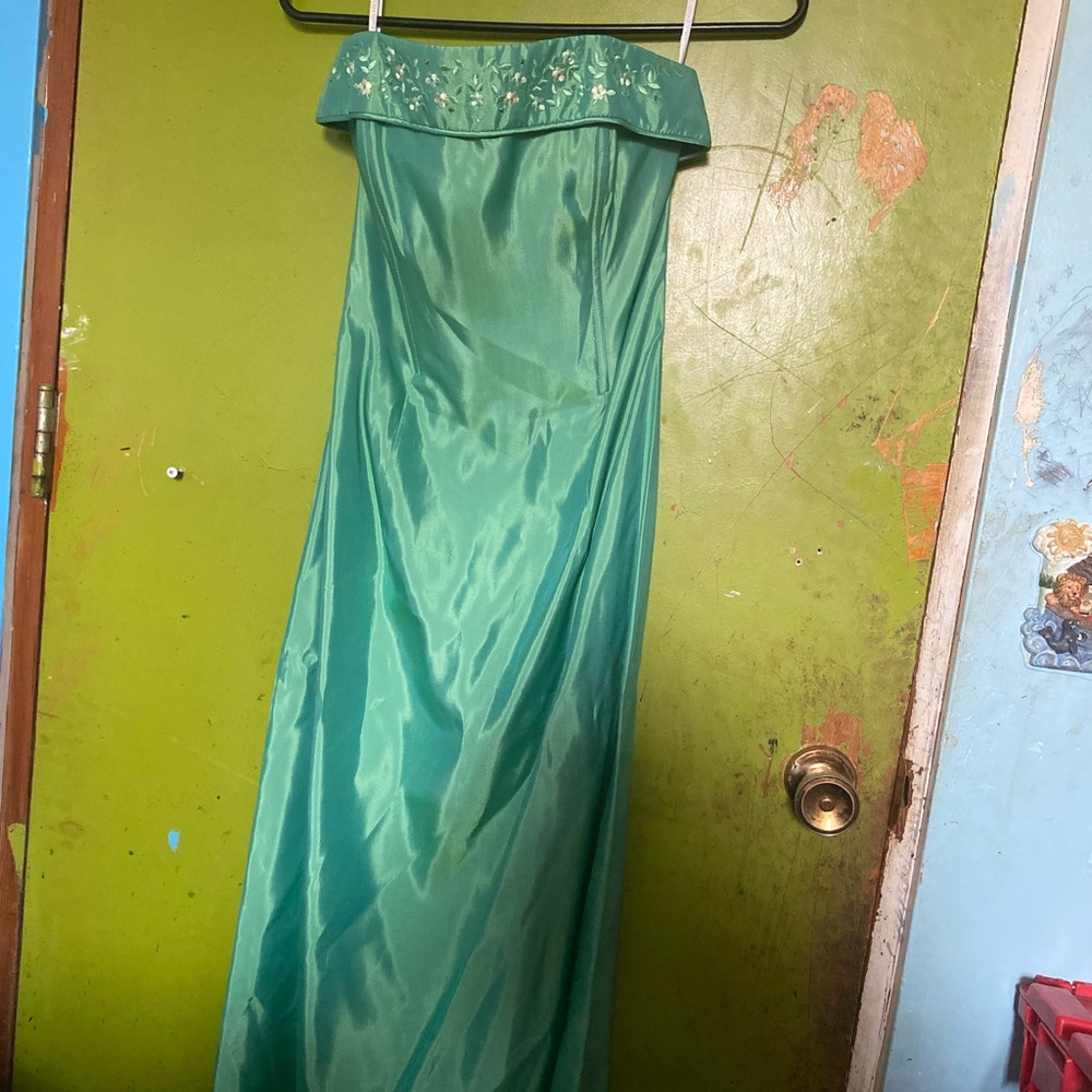Gunne Sax Turquoise Satin Dress
